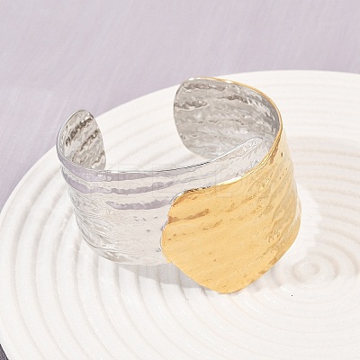 304 Stainless Steel Cuff Bangles for Women BJEW-G757-12GP-1