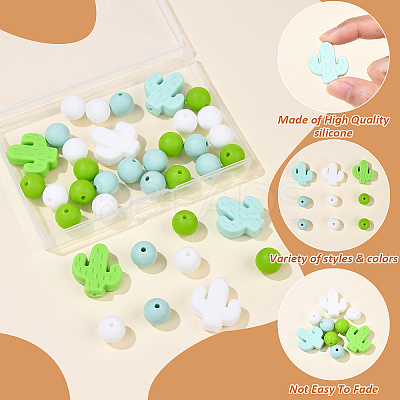 Cactus/Round Silicone Beads SIL-YW0001-50C-1