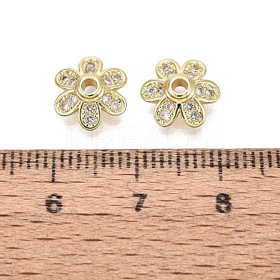 Brass Micro Pave Clear Cubic Zirconia Bead Caps KK-Q071-08G-02-1