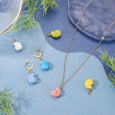 5Pcs Glazed Nautilus Seashell Shape Porcelain Pendants PALLOY-TAC0222-1
