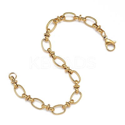 Ion Plating(IP) 304 Stainless Steel Bowknot & Oval Link Chain Bracelet for Women LS-BJEW-G669-18G-1