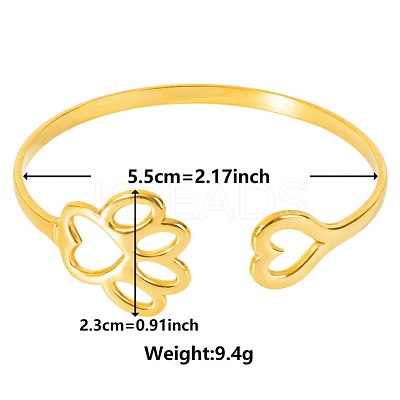 Stylish European and American Hollow Paw Print & Heart 304 Stainless Steel Cuff Bangles for Women IJ5253-2-1