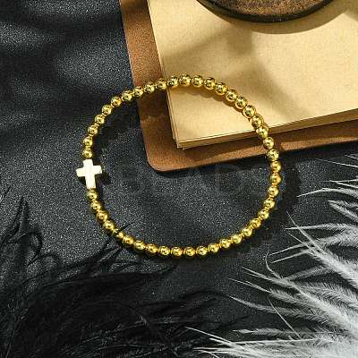 4mm Round Synthetic Non-magnetic Hematite Beaded Stretch Bracelets BJEW-JB10562-1