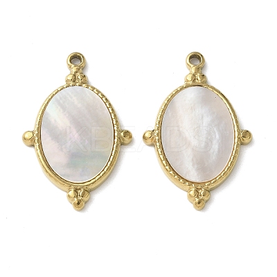 Oval 304 Stainless Steel Natural Paua Shell/White Shell Pendants Ion Plating(IP) STAS-U037-08G-01-1