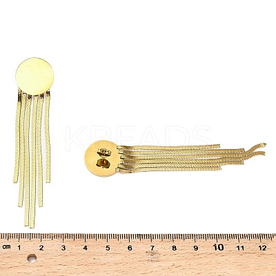 304 Stainless Steel Flat Round Tassel Stud Earrings EJEW-Q040-04G-1