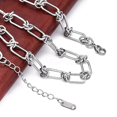 304 Stainless Steel Oval Knot Link Chain Necklaces for Women Men NJEW-P321-02P-1