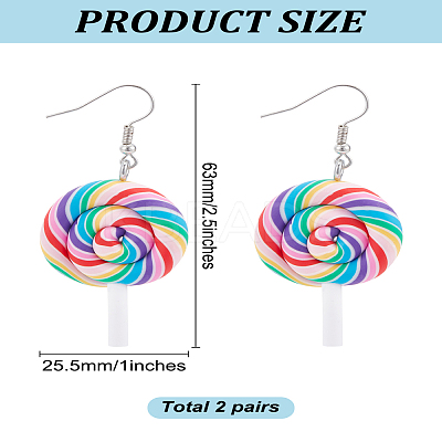 2 Pairs Lollipop Polymer Clay Dangle Earrings for Women EJEW-LP0001-49-1
