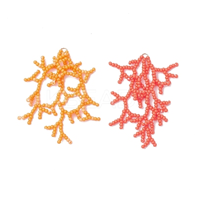 2Pcs 2 Colors Handmade Glass Seed Beaded Coral Pendants PALLOY-MZ00765-1