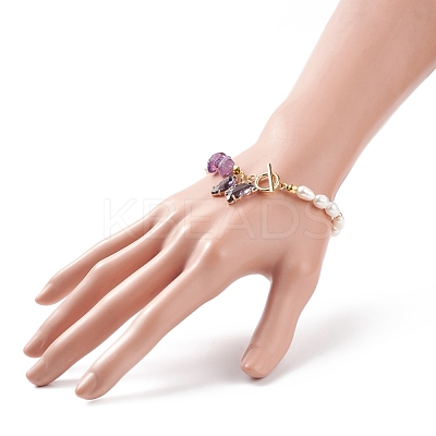 Glass Butterfly Charm Bracelet with Clear Cubic Zirconia BJEW-JB08640-03-1