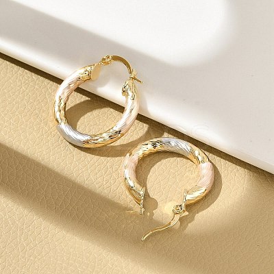 Brass Two Tone Twist Hoop Earrings LS-EJEW-B117-06B-M-1