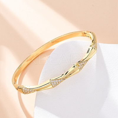 Brass Micro Pave Clear Cubic Zirconia Hinged Bangles for Women BJEW-U025-03G-1
