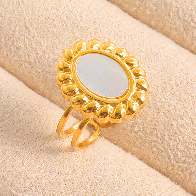 304 Stainless Steel with Natural Shell Cuff Open Rings for Women WI5991-3-1