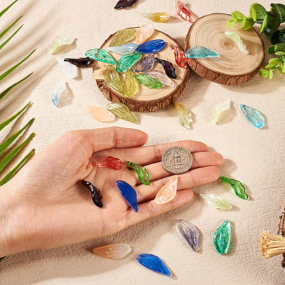 75Pcs 15 Colors Transparent Glass Leaf Pendants GLAA-TA0003-30-1