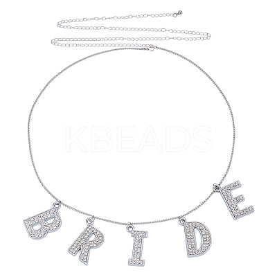 Alloy Crystal Rhinestone Word BRIDE Pendant Iron Waist Belly Chains NJEW-GA00006-1