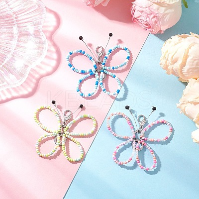 3Pcs Glass Seed Beads Butterfly Pendant Decorations HJEW-JM03352-1