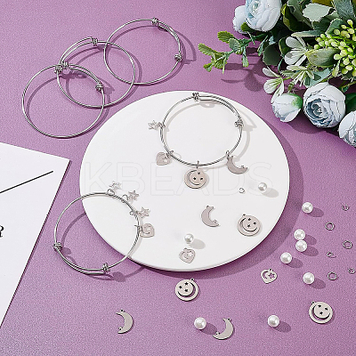 DIY Moon & Star Charm Bangle Making Kit DIY-BC0004-64-1