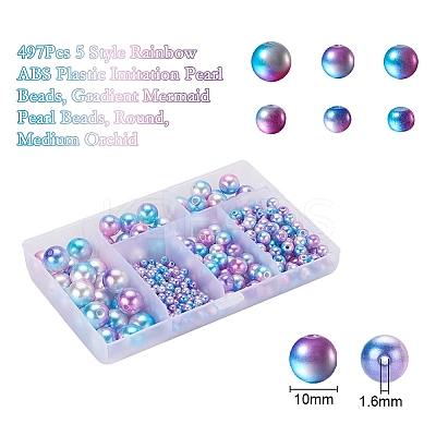 497Pcs 5 Style Rainbow ABS Plastic Imitation Pearl Beads OACR-YW0001-07C-1