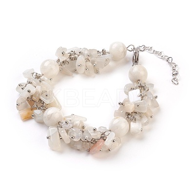 Natural White Moonstone Dangle Earrings and Bracelets Sets SJEW-JS00972-1