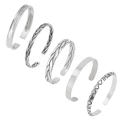 5Pcs 5 Styles Tibetan Style Alloy & 304 Stainless Steel Open Cuff Bangles Set for Women BJEW-AN0001-45-1