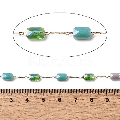 Handmade 304 Stainless Steel Chains with Rectangle Electroplate Glass Beads CHS-K020-20G-1