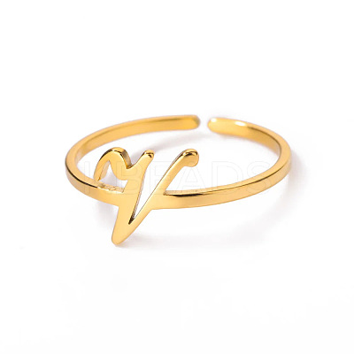 Adjustable 201 Stainless Steel Letter Open Cuff Rings for Women FS-WG61269-22-1
