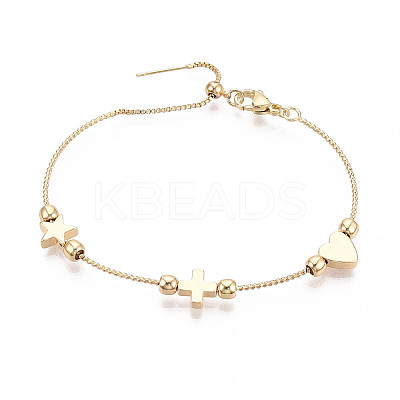 Adjustable Brass Beaded Slider Bracelets for Women BJEW-T022-25G-1