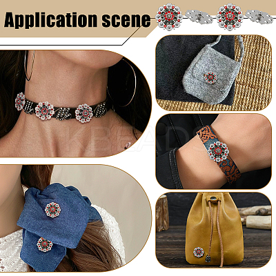 20Pcs Flower Zinc Alloy & Rhinestone & Glass Rivets BUTT-NB0001-84B-1
