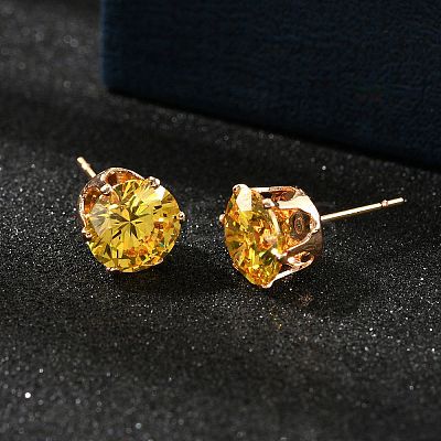 Flat Round Brass Micro Pave Cubic Zirconin Stud Earrings EJEW-D318-04G-1