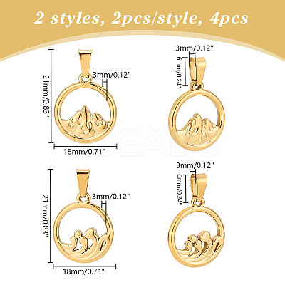 4Pcs 2 Styles Ion Plating(IP) 304 Stainless Steel Pendants STAS-UN0061-11-1