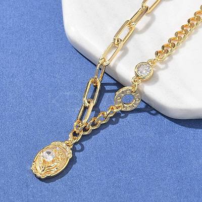 Brass Micro Pave Clear Cubic Zirconia Charm Bracelets BJEW-U020-05G-1