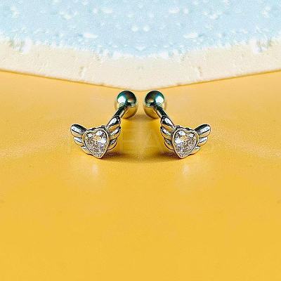 Angel Wing Heart 316L Surgical Stainless Steel Pave Cubic Zirconia Tongue Rings FS-WG901EE-01-1