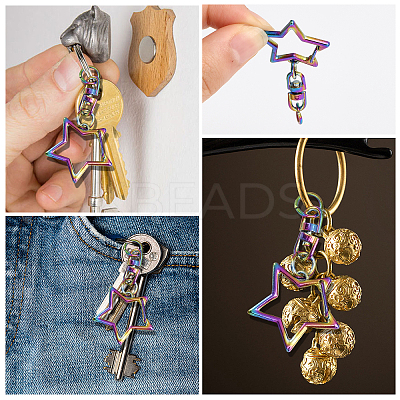 16Pcs Star Alloy & Iron Swivel Keychain Claps FIND-CA0007-20-1