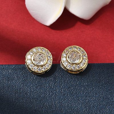 Flat Round Brass Micro Pave Clear Cubic Zirconia Stud Earrings EJEW-H180-13G-1