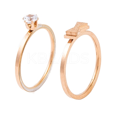 Bowknot PVD Vacuum Plating 304 Stainless Steel Finger Ring Set for Women RJEW-C086-29-RG-1