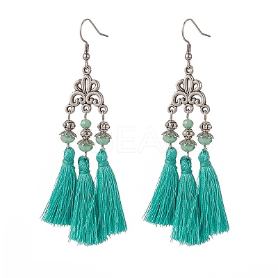 Polyester Tassel with Glass Beaded Chandelier Earrings EJEW-TA00183-01-1