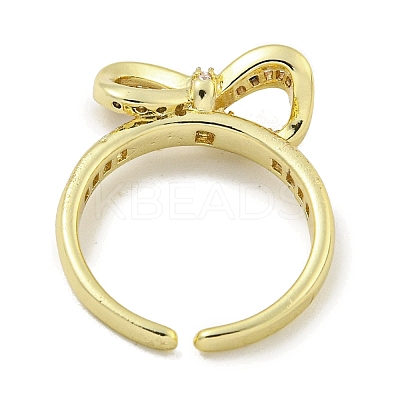 Bowknot Brass Micro Pave Cubic Zirconia Open Cuff Ring for Women RJEW-E296-03G-1