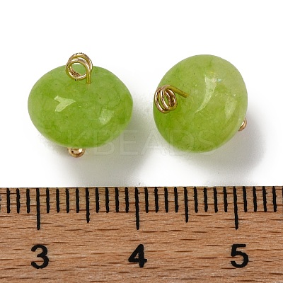 Natural White Jade Dyed Saucer Charms with Rack Plating Golden Tone Brass Bails KK-B103-17B-07-1
