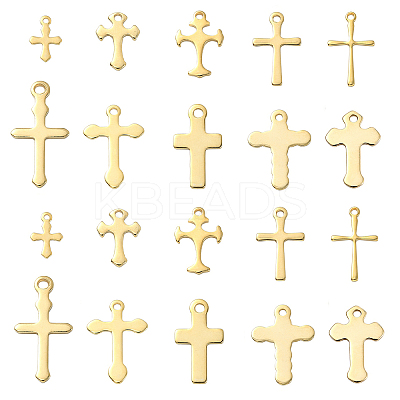 50Pcs 10 Styles 304 Stainless Steel Tiny Cross Charms STAS-CJ0002-25-1