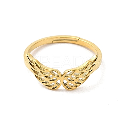 Ion Plating(IP) 304 Stainless Steel Hollow Wings Adjustable Ring for Women RJEW-L107-033G-1