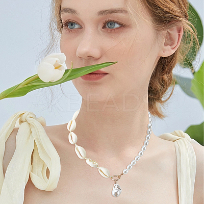 4Pcs 4 Style Natural Shell & Imitation Pearl Beaded Necklaces Set NJEW-AN0001-53-1
