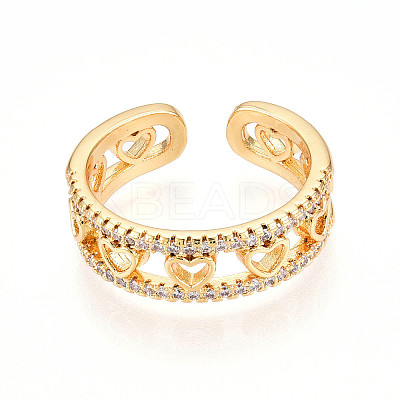Brass Micro Pave Clear Cubic Zirconia Cuff Rings for Women KK-T074-03G-1