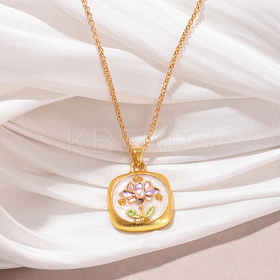 Alloy Enamel with Natural Pearl Pendant Brass Chain Necklaces FS-WGD59E5-05-1