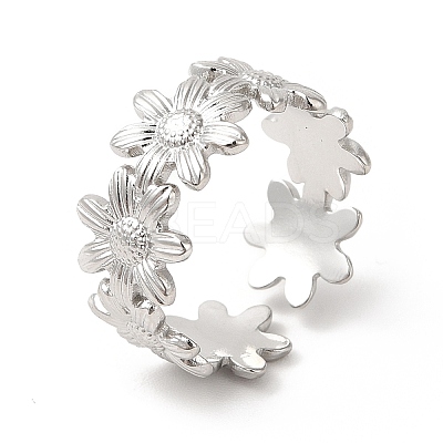 Non-Tarnish 304 Stainless Steel Sunflower Open Cuff Ring for Women RJEW-E063-08P-1