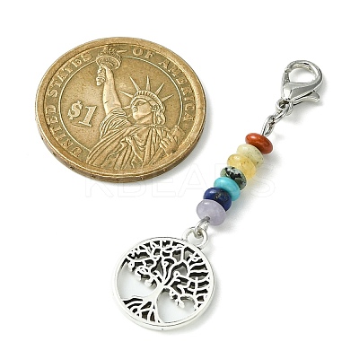Alloy Heart/Flat Round with Tree of Life Pendant Decorations HJEW-JM01383-1