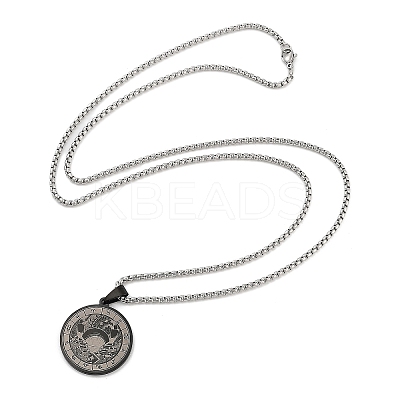 Retro Mandala 201 Stainless Steel Box Chain Constellation Pendant Necklaces for Women Men NJEW-M223-01C-1