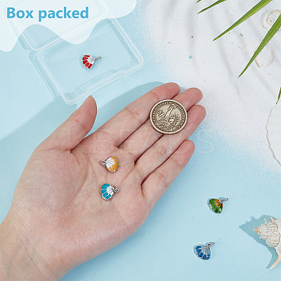 5Pcs 5 Colors Brass Enamel Shell Shape Charms KK-BC0015-42P-1