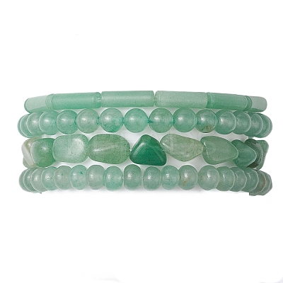 Natural Green Aventurine Beaded Stretch Bracelet Sets BJEW-JB10782-1