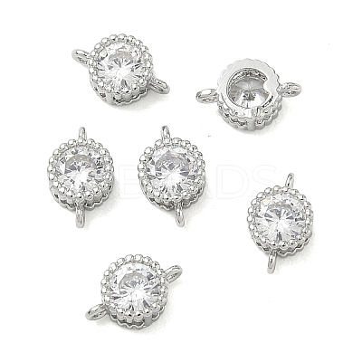 SHEGRACE Brass Pave Clear Cubic Zirconia Flat Round Connector Charms XGRQ3D002-500P-1