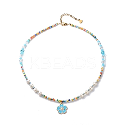 Alloy Enamel Sakura Pendant Necklace NJEW-JN04052-1