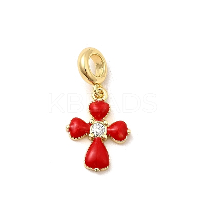 Brass Micro Pave Clear Cubic Zirconia European Dangle Charms KK-C113-13B-G-1